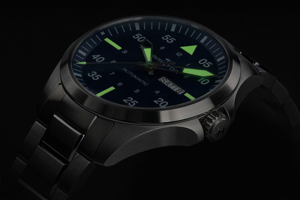 hamilton khaki aviation pilot aiguilles superluminova grade x1