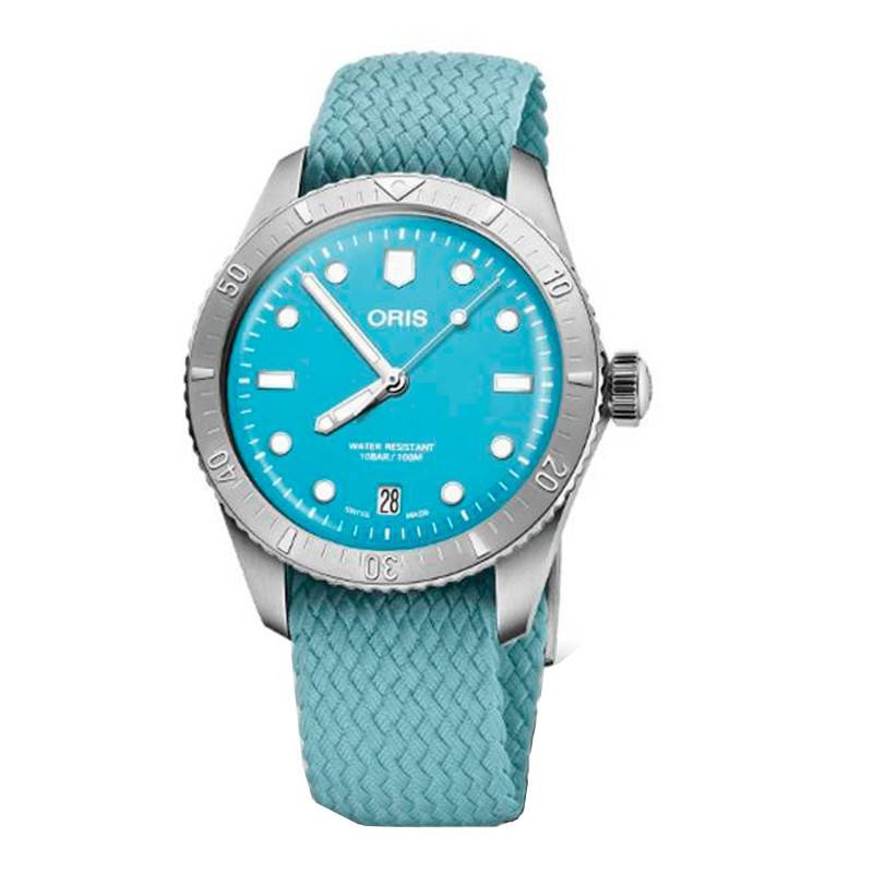 montre cotton candy acier bleu 01 733 7771 4055 07 8 19 18 oris