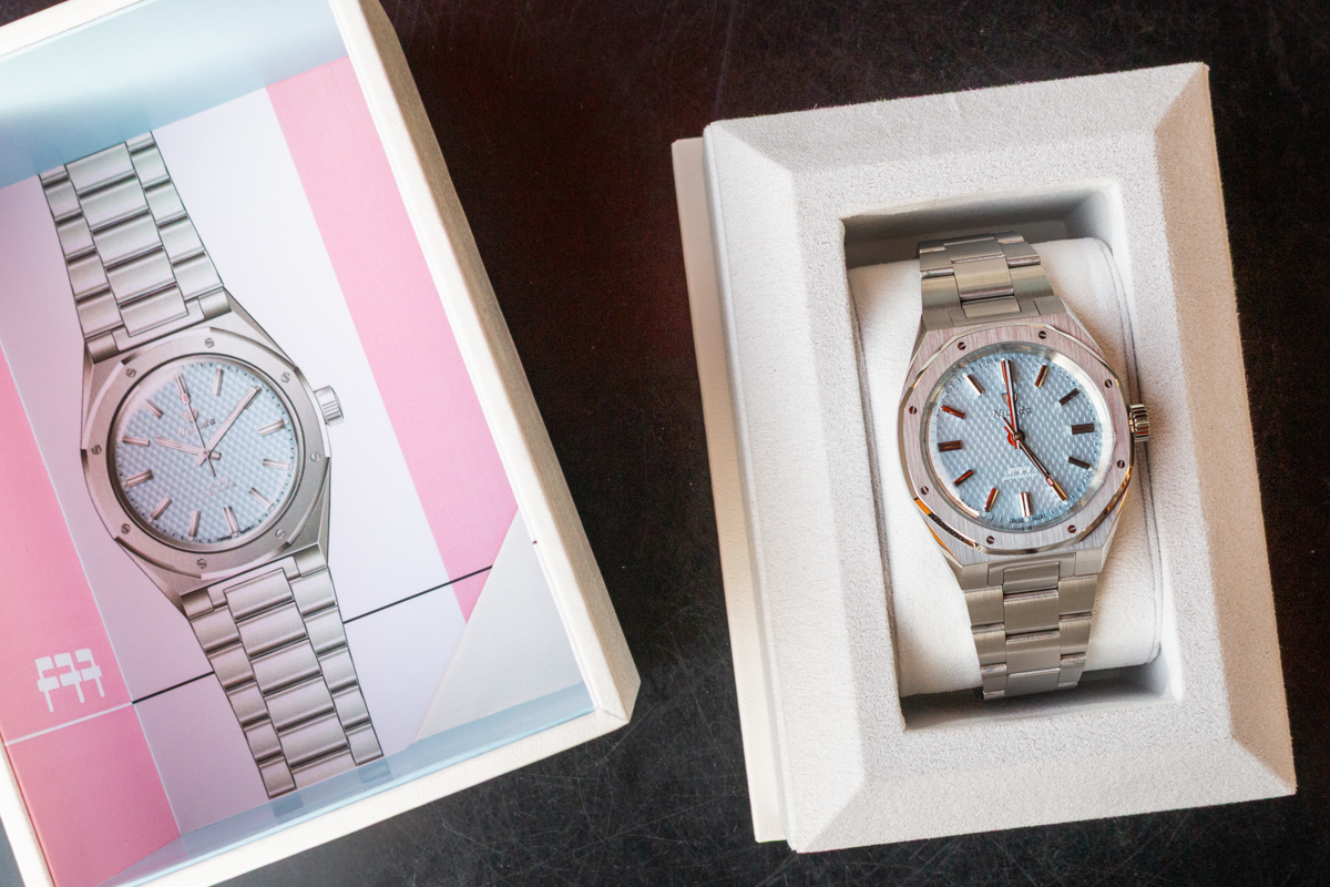 montre nivada grenchen f77 ice blue collaboration ocarat ecrin et montre
