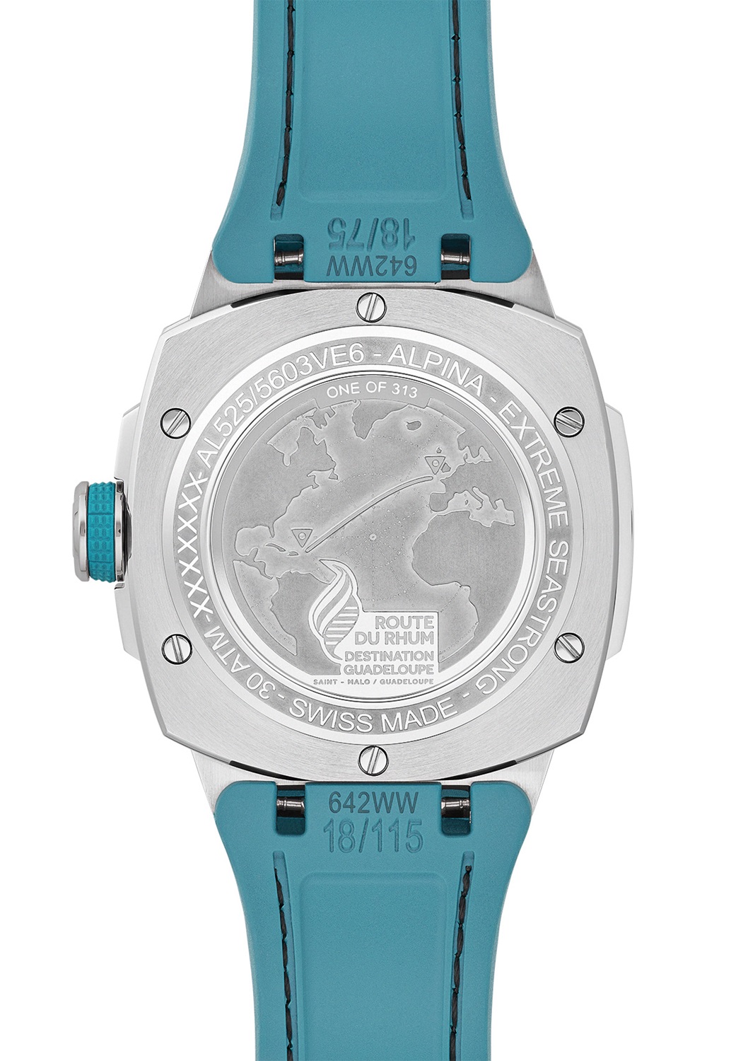 montre alpina seastrong diver extreme automatic x route du rhum 2026 gravures fond de boite