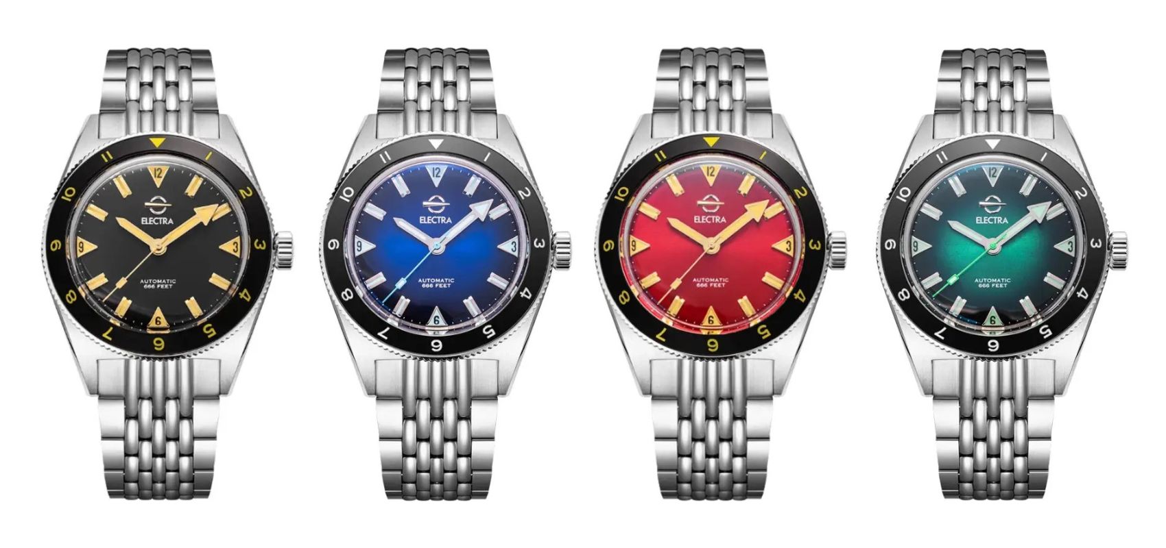 montres electra devil diver formal black deep blue dashing red emerald green
